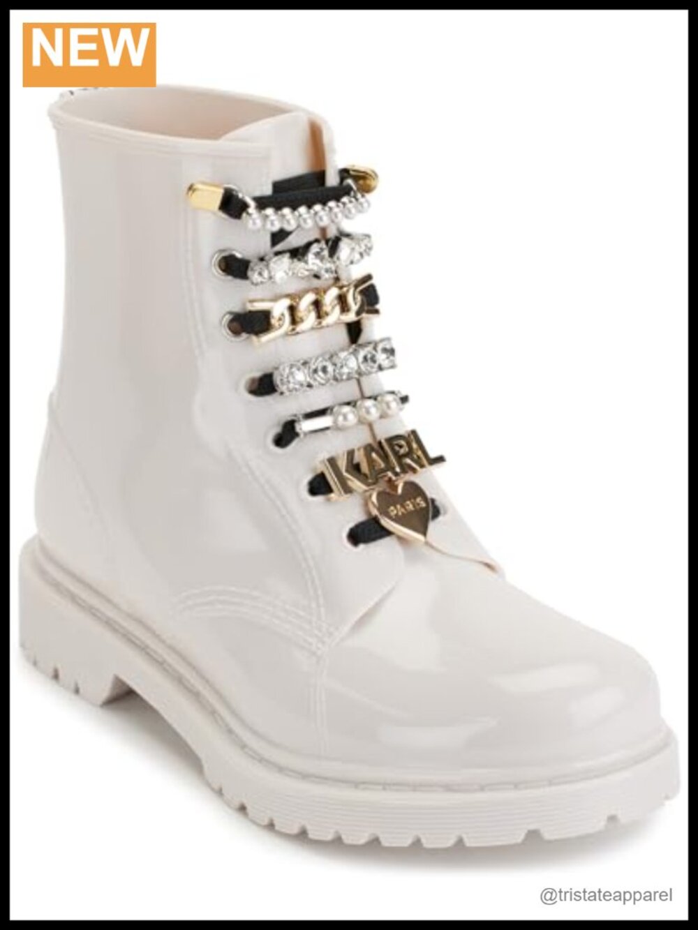 Karl Lagerfeld Topanga Rain Bootie Women's Faux Leather Combat Ankle Boots Zip